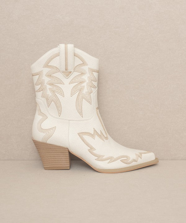 Malia Embroidered Cowboy Boots - White & Tan - J. Madison & Co.