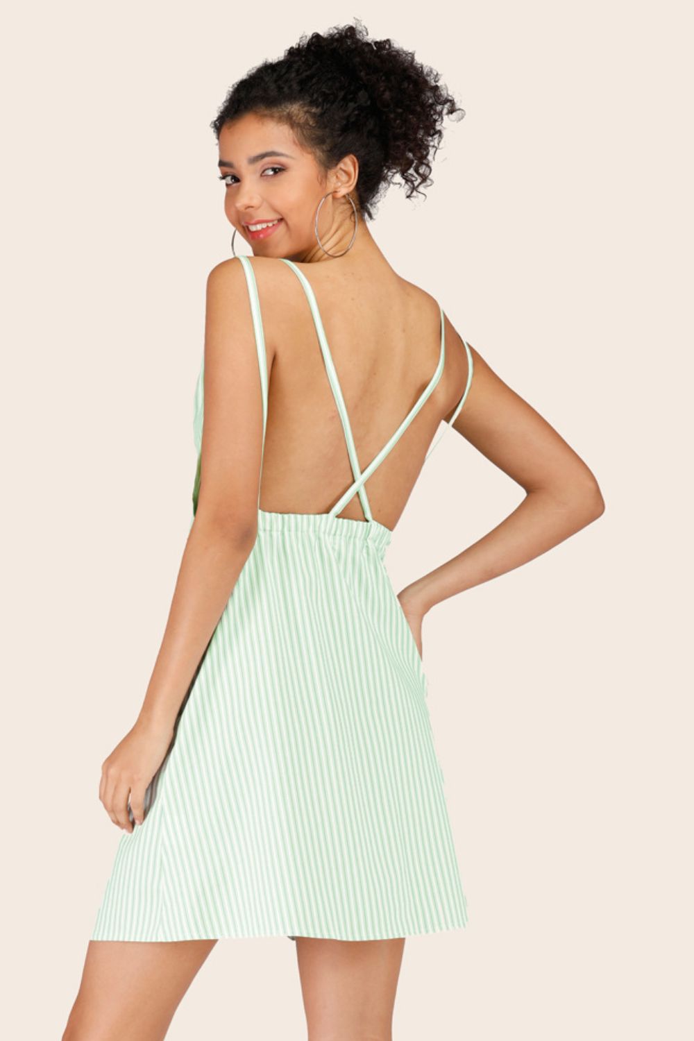 Striped Crisscross Deep V Sleeveless Dress - J. Madison & Co.