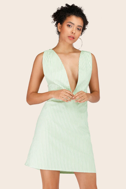 Striped Crisscross Deep V Sleeveless Dress - J. Madison & Co.